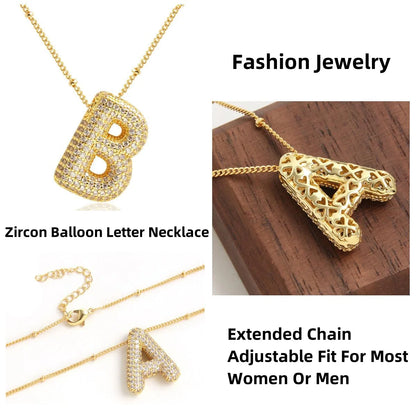 MHS.SUN Gold Plated Balloon 26 Letter Necklaces Copper Zircon Bubble Initial Pendant Chunky Women Personality Chain Jewelry