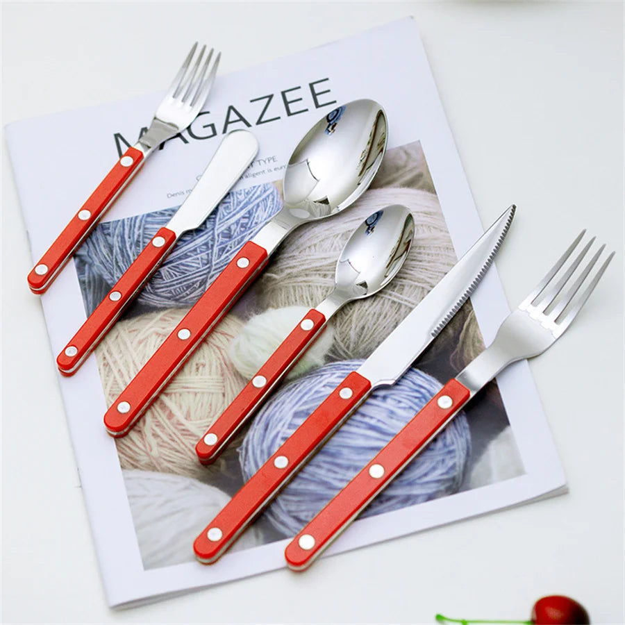 Fashion New Colorful Handle 304 Cutlery Set 18/10 Stainless Steel Creativity Gift Flatware Knife Fork Spoon Drop Ship