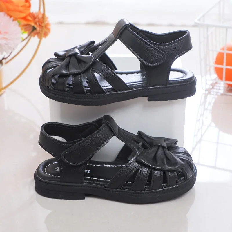 Cute Girls Sandals with Bow Peep-toe.  New Soft,  Hook & Loop Pink, and 3 other colors. Kids Princess Shoes,  Casual Sandals with  Non-slip feature