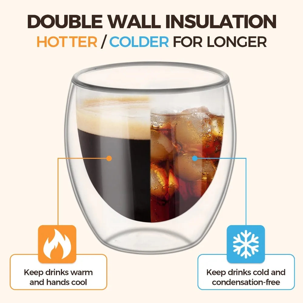 80/250/450ml Double-Wall Insulated Clear Glass Espresso Cups.  Perfect for Tea, Coffee, Latte, Cafe, Milk, Restaurant Use