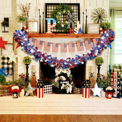 4th of July Garland Decorations,Glitter Tinsel Patriotic Decor for Tree Car Golf Cart Parade Float Bike Party Table Yard Door