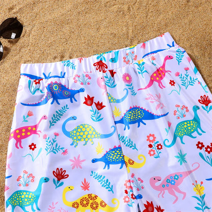 Dinosaurs Swimwear,  Matching  Family Swimwear with V-Neck Mother /Daughter Swimsuits Mommy and Me Dresses Clothes Father /Son Swim Shorts