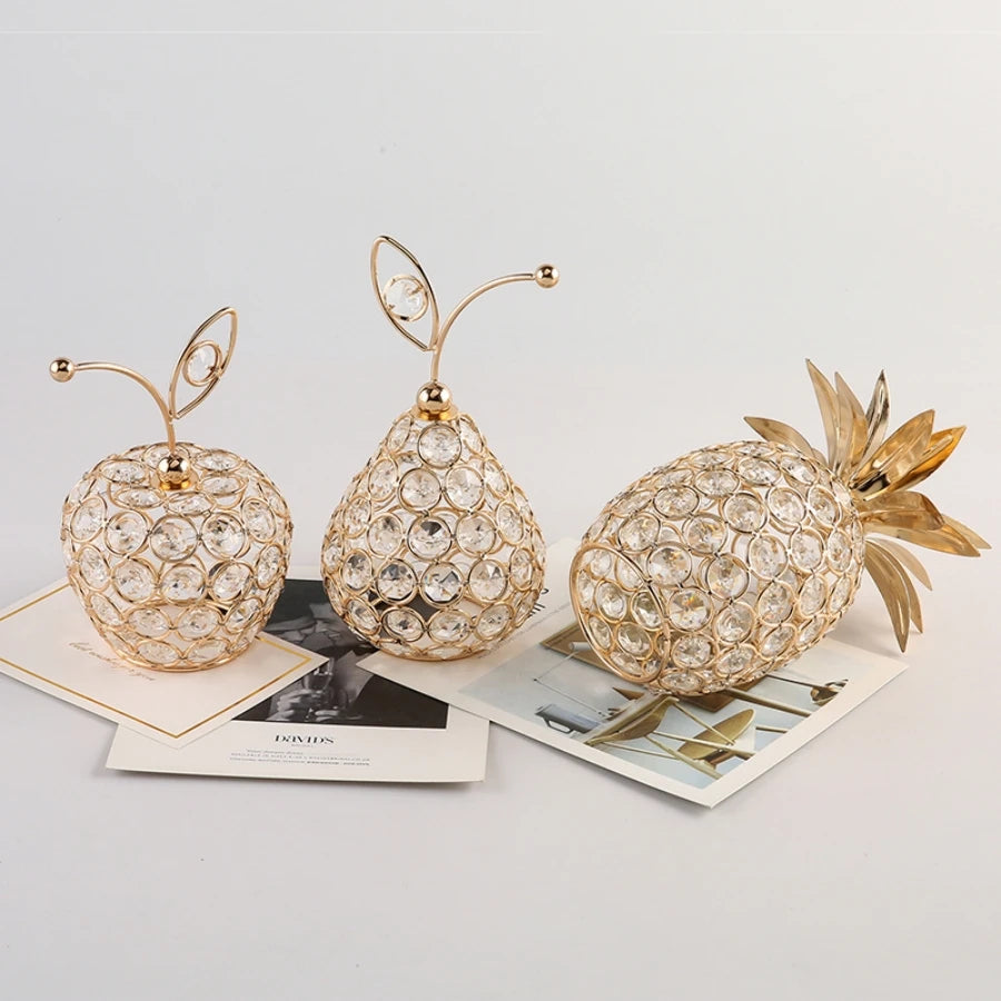 1pc Gold Crystal Pineapple Ornament Artificial Fruit Figurine Tabletop Centerpiece For Home Decor.  Low stock on the Pear.