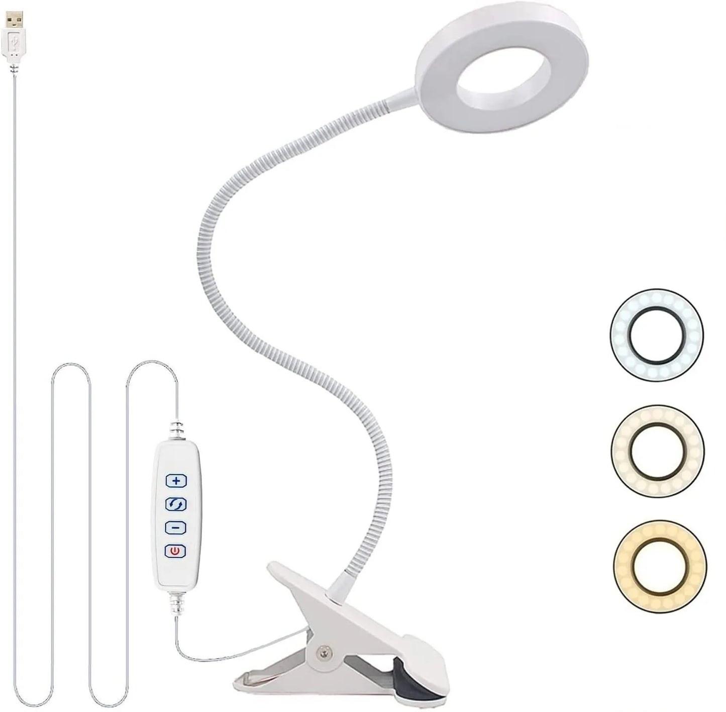 48 LEDs Clip on Desk Lamp 360°Flexible Gooseneck Reading Table Light.  Eye-Caring USB Clamp Light