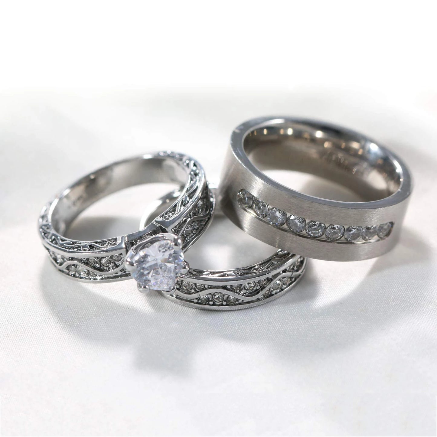 Fashion Couple Rings Men's CZ Stainless Steel Ring, Womens  Heart Cut Crystal Rhinestones Ring Set Wedding  Annniversary, Engagement Jewelry