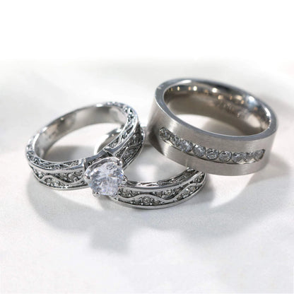 Fashion Couple Rings Men's CZ Stainless Steel Ring, Womens  Heart Cut Crystal Rhinestones Ring Set Wedding  Annniversary, Engagement Jewelry