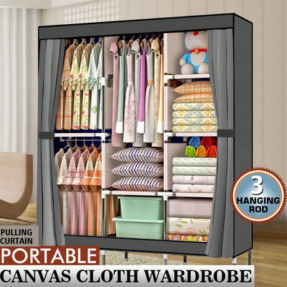 69 Inch Wardrobe Organizer,  Portable Bedroom Wardrobe, Clothes Rail With Non-Woven Cover, Clothes Storage Rack