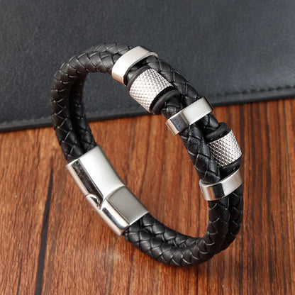 Braid Rope Bracelet For Men.   Stainless Steel, Magnetic Buckle,   Genuine Leather Bracelets & Bangles Male /Female Jewelry