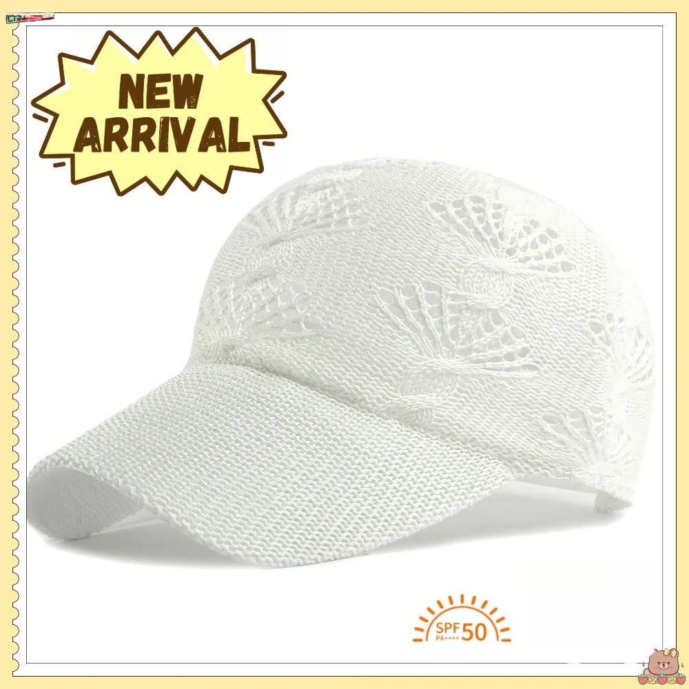 Summer Glossy Openwork Knit Baseball Cap for Women,Outdoor Sun Protection Hat Breathable Flattering Versatile.  BEIGE and KAIKI are gone.  Other colors are GOOD.