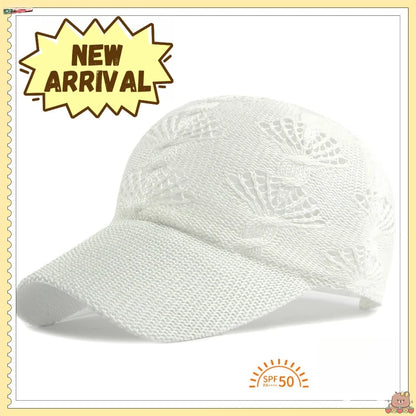 Summer Glossy Openwork Knit Baseball Cap for Women,Outdoor Sun Protection Hat Breathable Flattering Versatile.  BEIGE and KAIKI are gone.  Other colors are GOOD.