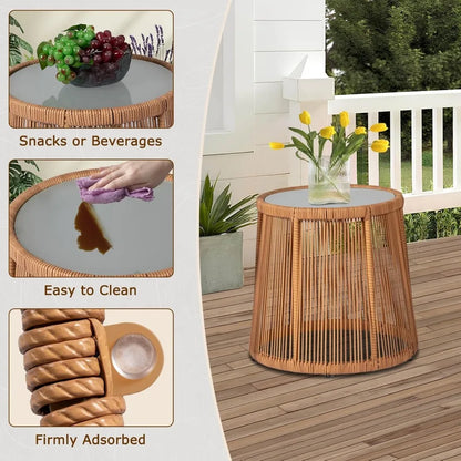 3 Piece Outdoor Wicker Bistro Set, Patio Conversation Sets w/2 Large Rattan Chairs and Tempered Glass Table, Patio Furniture. Small enough for a small porch or Garden Area