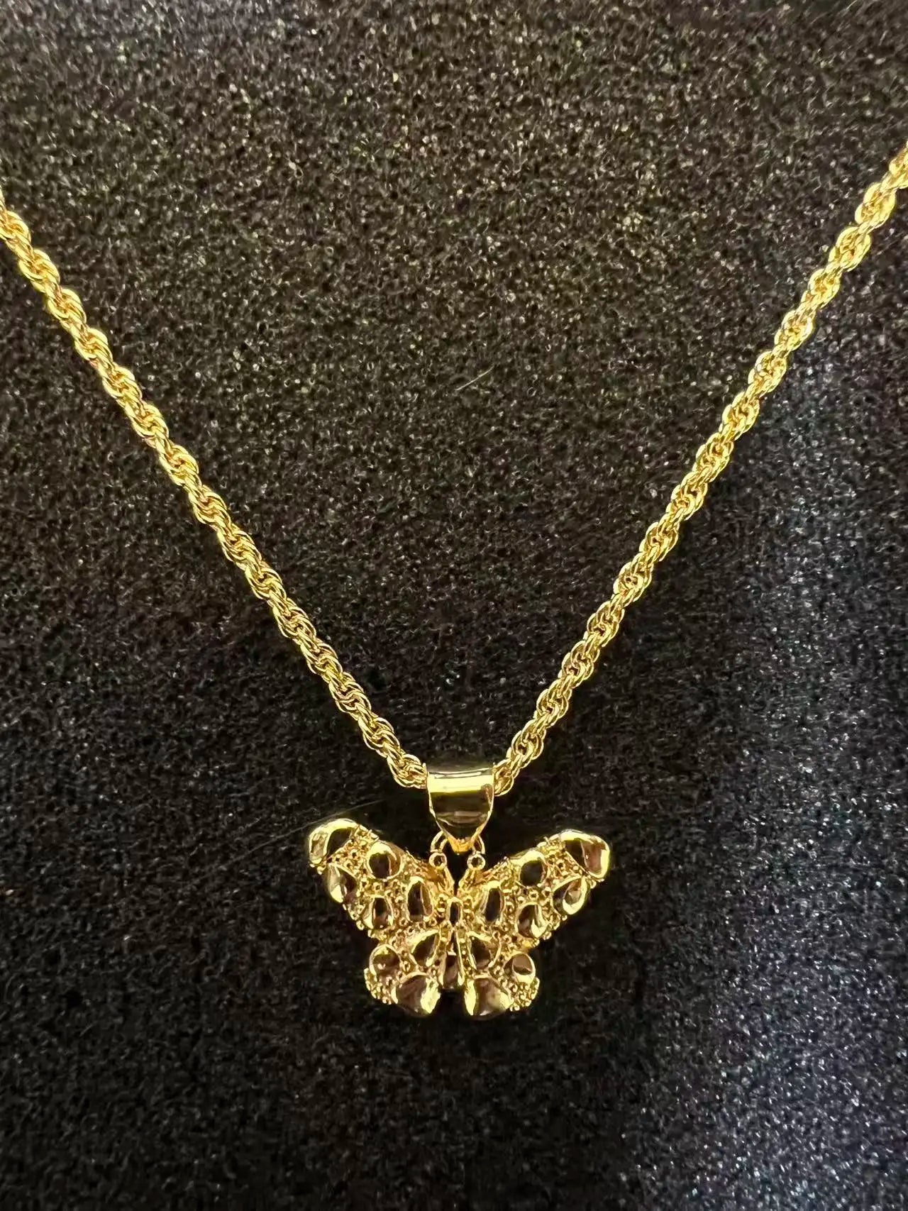 18K Gold Filled Rope Chain Necklace Nugget Heart Pendant