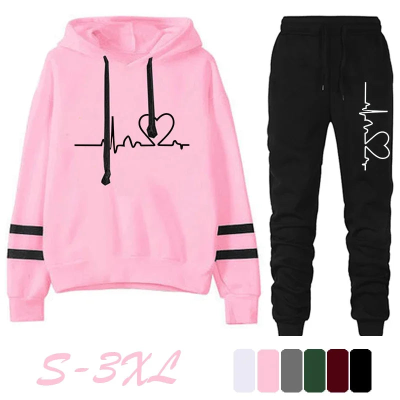Womens Casual Tracksuit.  Versatile Sweatshirt with Hoodie  Black Sweatpants with High Quality Print.