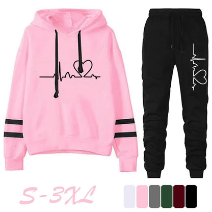 Womens Casual Tracksuit.  Versatile Sweatshirt with Hoodie  Black Sweatpants with High Quality Print.