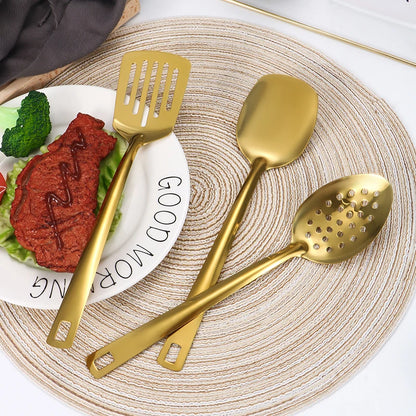 2/6pcs Stainless steel kitchenware set,  creative  golden soup spoon, colander,  hot pot spoon, cooking  and frying assists.