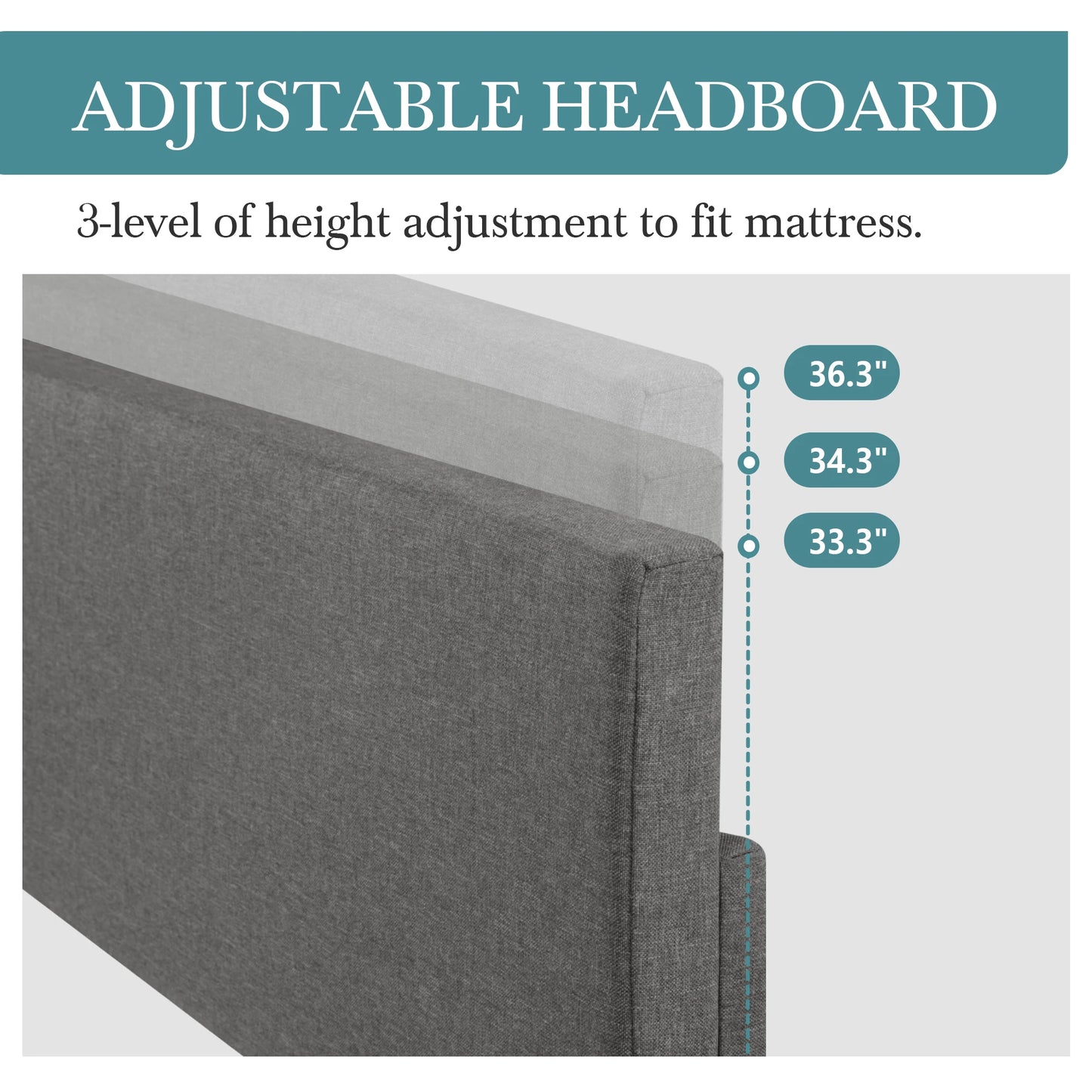 Upholstered Bed Frame with Adjustable Headboard, Soft Linen Fabric, Strong Supporting Structure, Noise-Free Allewie