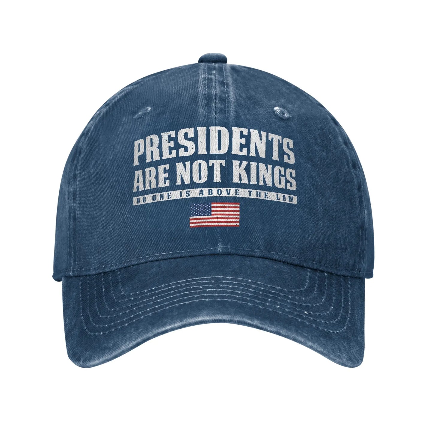 "Presidents Are Not Kings"  USA Flag Unisex Baseball Cap.  " No Kings In America "
Distressed Denim Washed Hats Cap,  Outdoor Soft Headwear Lots of choices of color.