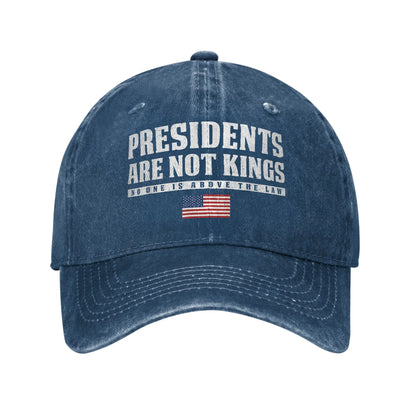 "Presidents Are Not Kings"  USA Flag Unisex Baseball Cap.  " No Kings In America "
Distressed Denim Washed Hats Cap,  Outdoor Soft Headwear Lots of choices of color.