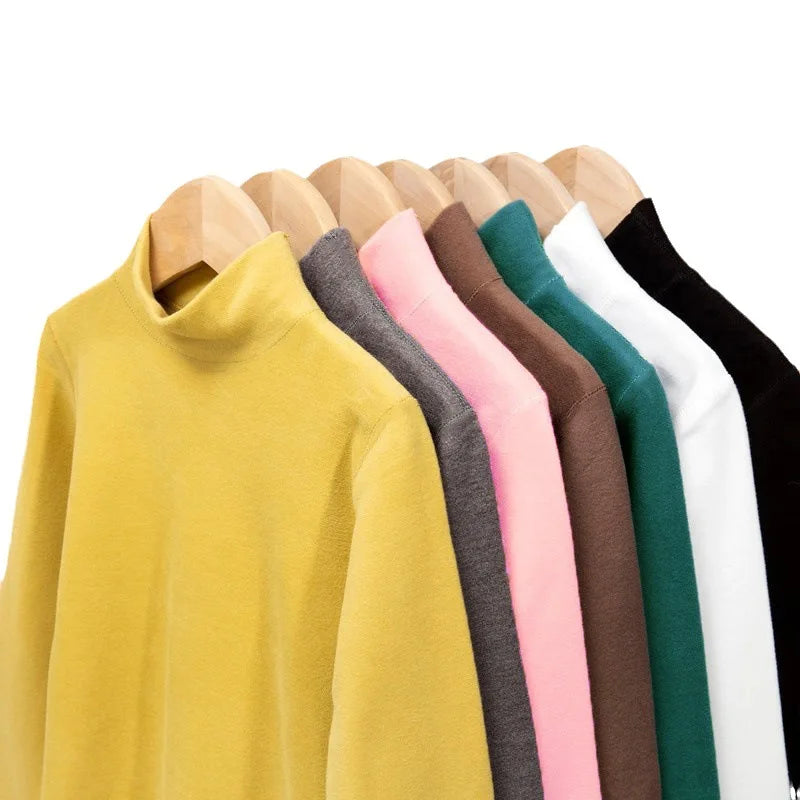 Children's Clothing,  Boys / Girls Winter Thermal T-shirts, Turtleneck,  Solid,  Long Sleeve,  Soft Warm Fleece,