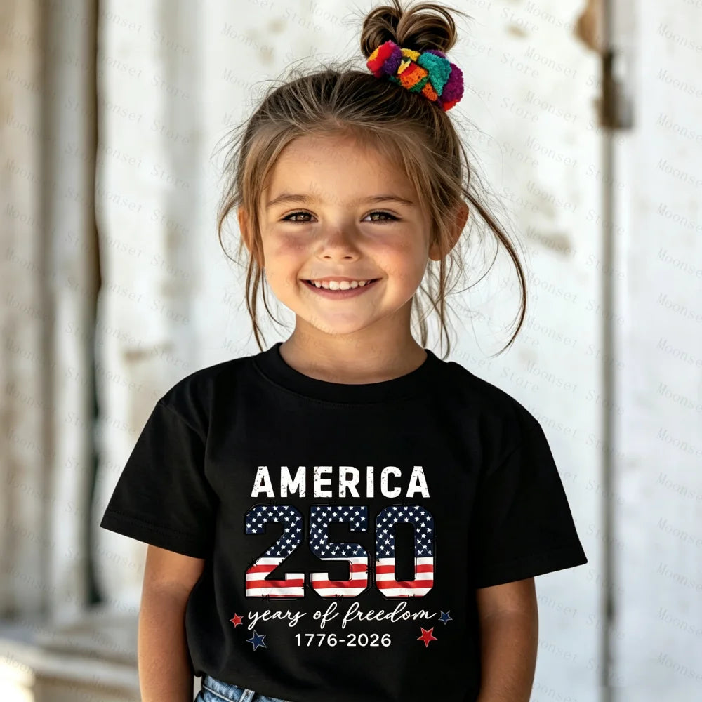 United States of America's 250th Anniversary.  Kids Shirts  with  Patriotic items and Flags for  4th of July T-shirt,  250 Years of Independence KIDS  Tops