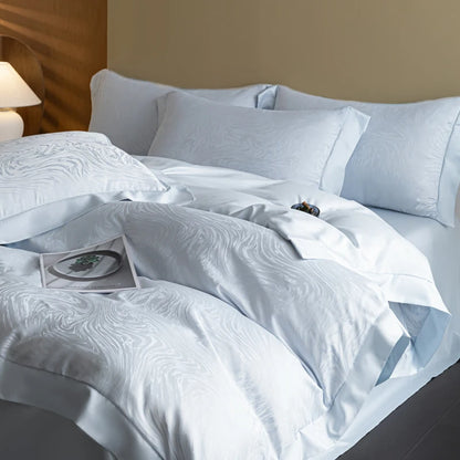 European Luxury Jacquard Ice Silk Duvet Cover Set,  Fashion Bow Pattern Queen King Bedding Set Skin Friendly Comforter Cover Set