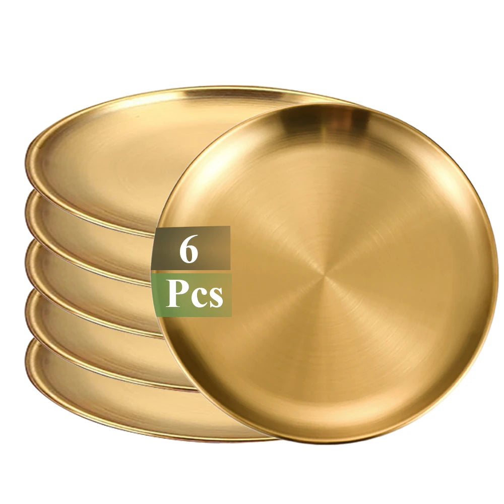 Stainless Steel Golden Round Plates Durable Circular Serving Dishes for Restaurants Home Dining, Buffets Plates Dinnerware