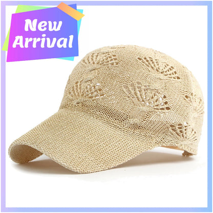 Summer Glossy Openwork Knit Baseball Cap for Women,Outdoor Sun Protection Hat Breathable Flattering Versatile.  BEIGE and KAIKI are gone.  Other colors are GOOD.