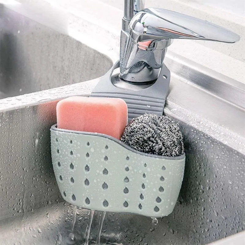 Sink Draining Hanging Basket Adjustable Kitchen Accessories Rubber Sink Bag Soap Sponge Shelf Faucet Holder for Bathroom