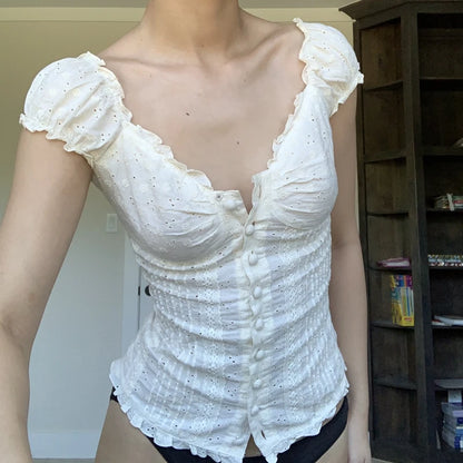 Womens/Girls Frilly Strapless T- Shirt.   Puff Short Sleeve V-Neck,  Button-Down Blouses.
