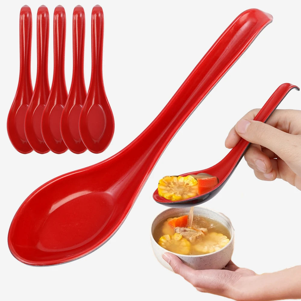 1/5/10pcs Plastic representation of traditional Porcelain Spoons for  Japanese Rice, Dumplings, Porridge,Soup.