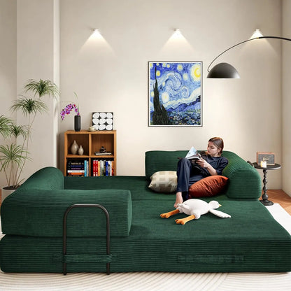79" Convertible Sofa Bed, Boneless Corduroy Sleeper,  Foldable Modular Couch, Memory Foam Compressed Sofa in A Box, Customized