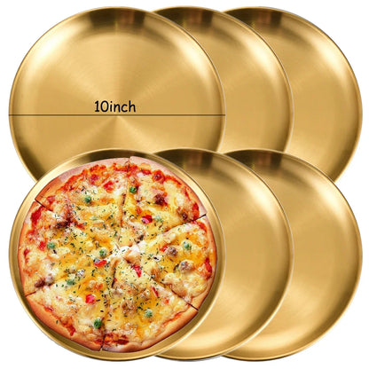 6Pcs Gold Stainless Steels Round Plate Rust-Proof Shallow Tray Plate Camping Plate,  Picnic Dishes Cookware,  There are 3 sizes left.  they are 30 cm, 26 cm, and 14 cm.  14 cm is the most available.