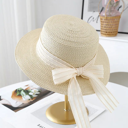 Womens  Summer  " Sweet Bucket " Hat.  Breathable,  Sun Hat with  Elegant Flat Top, Bowknot, Casual