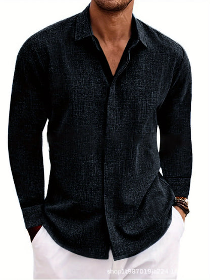 Men's Linen /Cotton Long-sleeved shirt,  Loose Undershirt,  Solid Colors,  plus Great FATHERS DAY Gift!!!