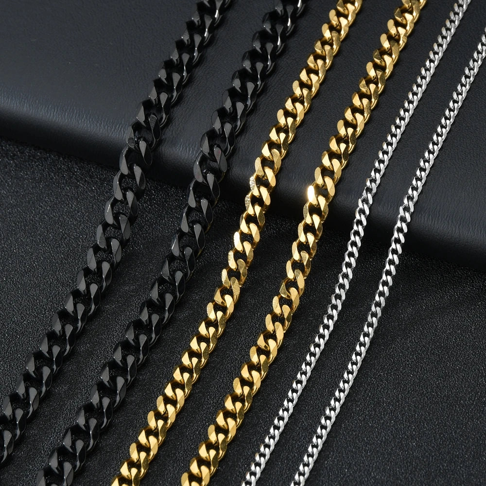 3/5/7mm Stainless Steel Cuban Link Chain Classic Personality Jewelry Simple Fashion Couple Necklace for Men/ Women