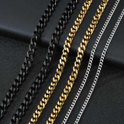 3/5/7mm Stainless Steel Cuban Link Chain Classic Personality Jewelry Simple Fashion Couple Necklace for Men/ Women