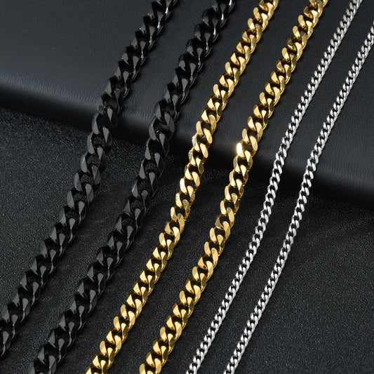 3/5/7mm Stainless Steel Cuban Link Chain Classic Personality Jewelry Simple Fashion Couple Necklace for Men/ Women