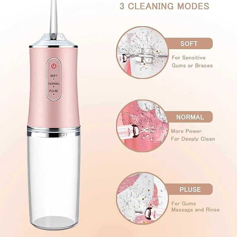 USB Portable Oral Irrigator,  Water Flosser,  Dental Water Jet Tools, Pick Cleaning Teeth 200ML,  4 Nozzles for Mouth Oral Cleaning