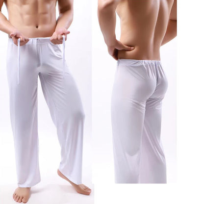 Ice Silk Mens Pajama Pants.  Thin,  Long Pants,  See Through Sleeping Pants.