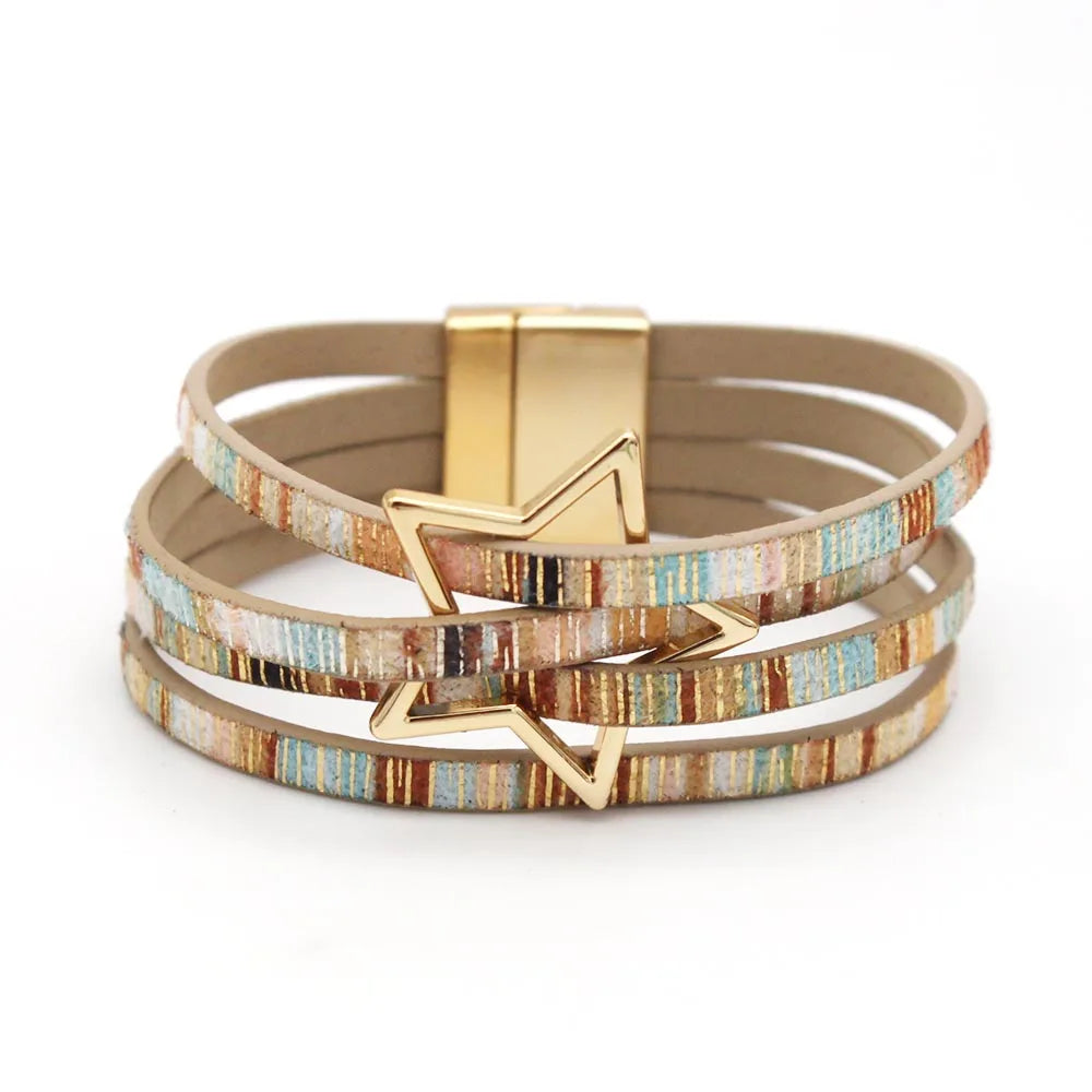 Leather Bracelets For Women, Fashion Bracelets & Bangles , Elegant Multilayer Wide Wrap Bracelet. Jewelry Gift.  All Colors Available except Lt. GRAY and AQUA