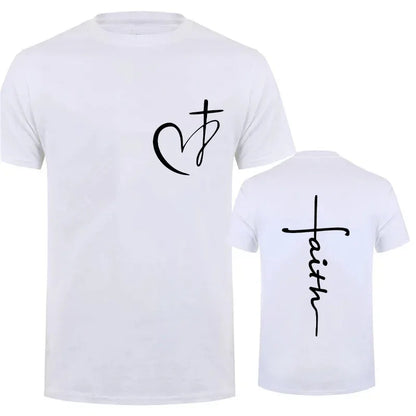 Heart Cross Print Christian T-shirt for Men or Women. Summer,  Plus Size Tee Shirt, Oversized T Shirt