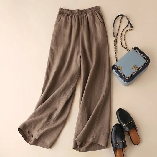 Cotton Linen Straight Leg Pants,  Womens Summer Loose,  Versatile,  Large Size Linen,  Nine Points Casual Thin Ladies Trousers.  Sevevral different lengths and some 100% cotton, some Cotton-linen blend.