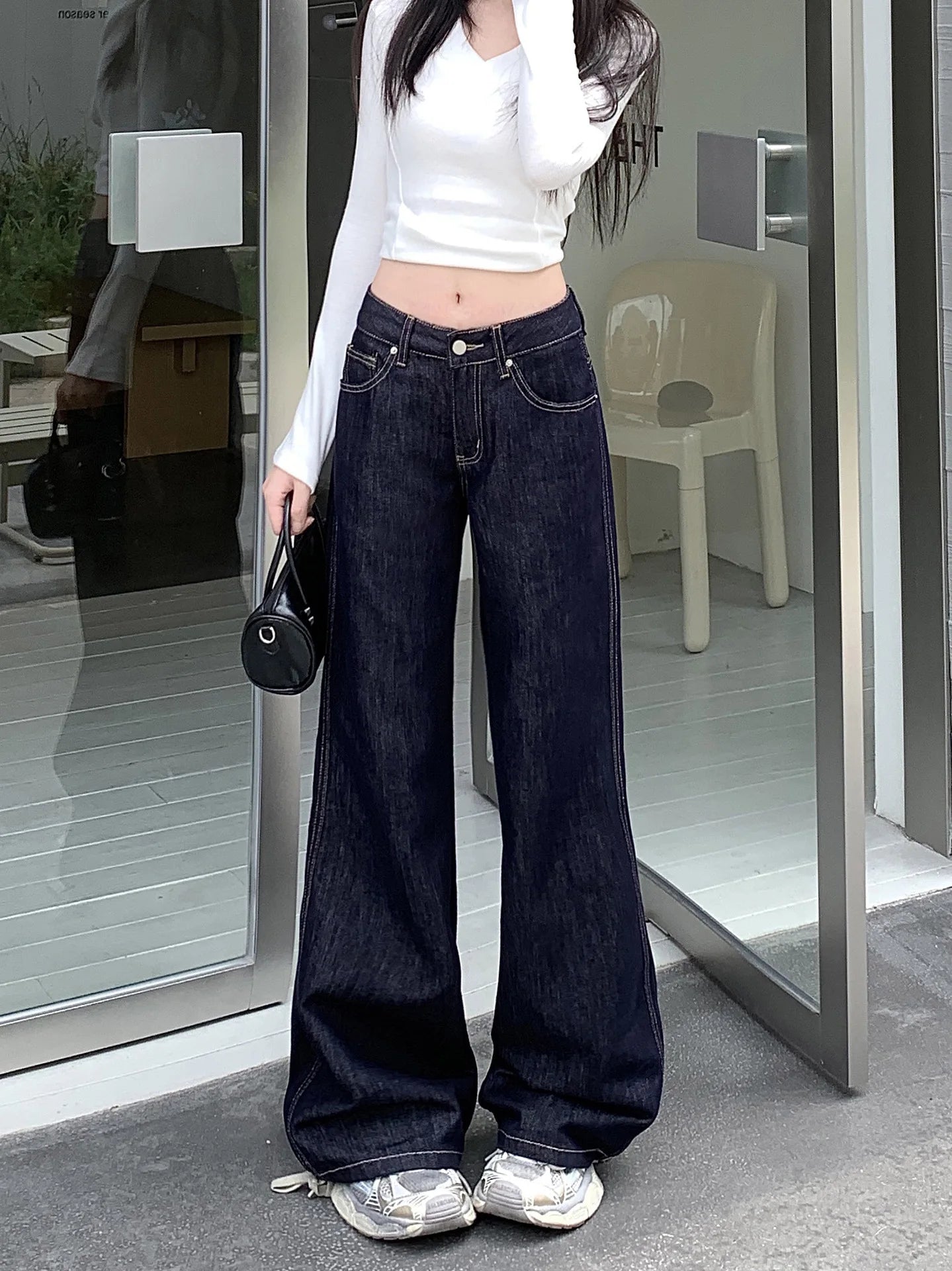 American Style Loose,  Wide Leg Denim Jean  for Girls/Women in  Summer.   Girls Slimming Draping Long Pants,   Autumn Casual Trousers