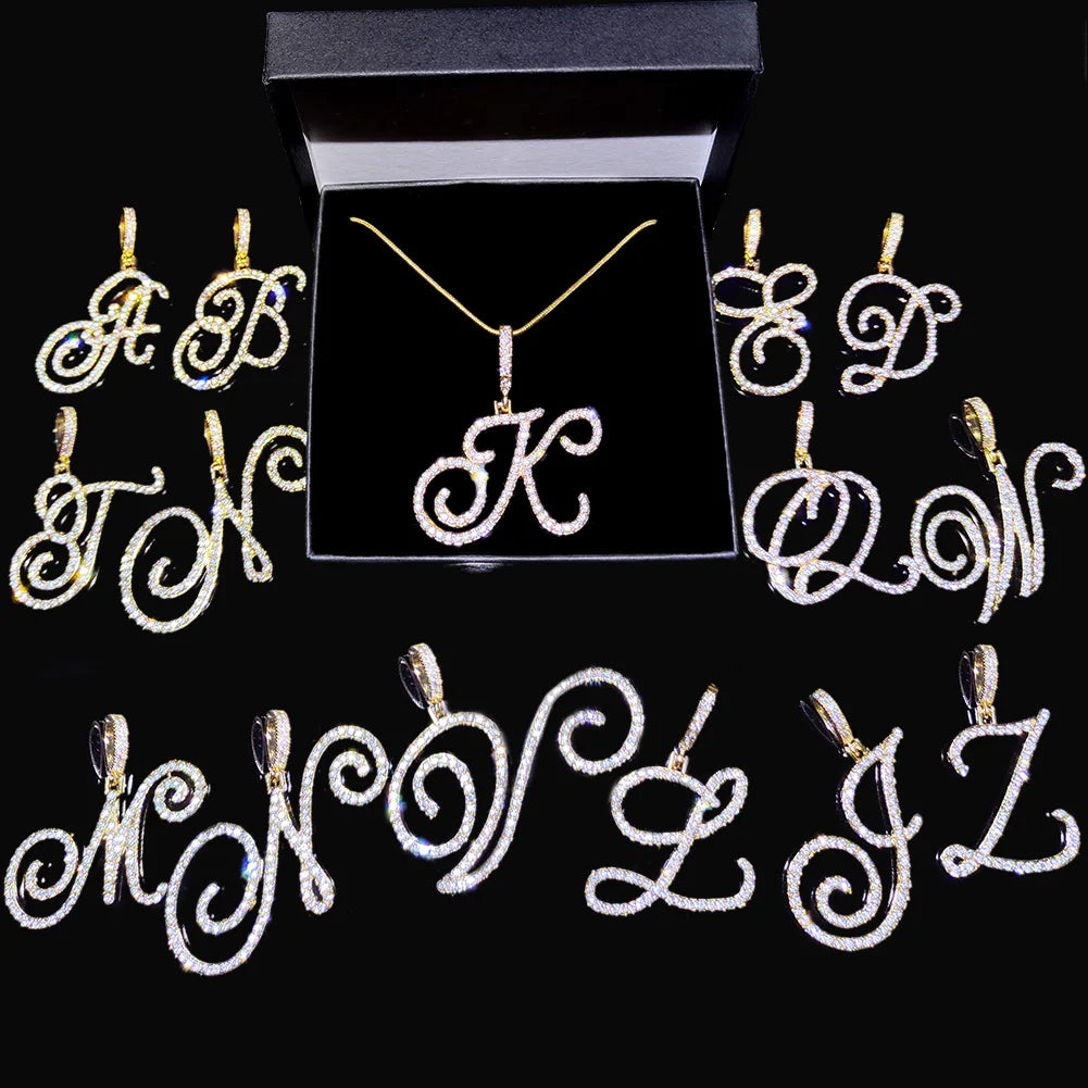 New A-Z Cursive Initial Letter Name Pendant Necklace For Women.  Great MOTHERS DAY  Gift!!! Simple Rope Chain Letter Necklace.