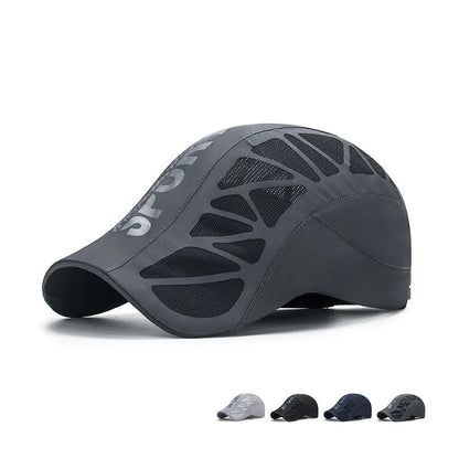 MenS  Quick- Dry Hat.  Golf,  Driving ,Cycling, All Sports.   Letter Print Newsboy Flat.  Summer Baseball Caps  thats Breathable,  Net,  Mesh Sunhat. There are 2 Colors with some availability and a they are NAVY and GRAY.  Co