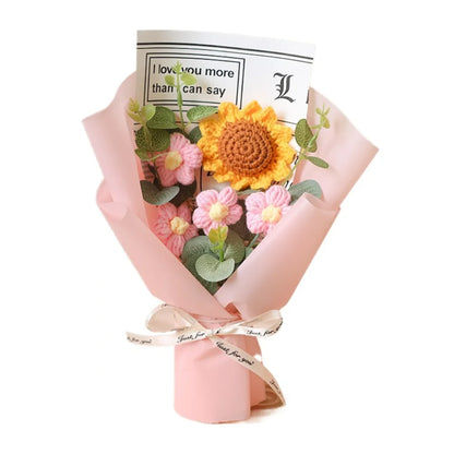 Artificial Flower Crochet Bouquet,  Handmade Anniversary Gift of Sunflower,  Daisy Bouquet for Mothers Day,  Birthday Gif, Etc.t