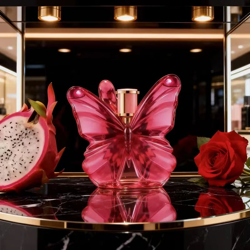 LA Bom. b.A 2.7oz female perfume, fresh flower and fruit fragrance, dragon fruit integration, unique butterfly design