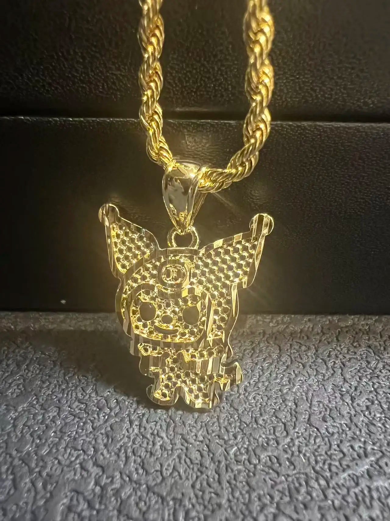 18K Gold Filled Rope Chain Necklace Nugget Heart Pendant