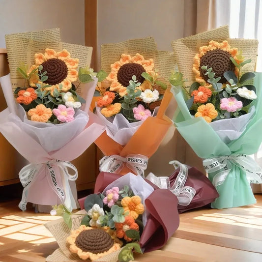 Artificial Flower Crochet Bouquet,  Handmade Anniversary Gift of Sunflower,  Daisy Bouquet for Mothers Day,  Birthday Gif, Etc.t