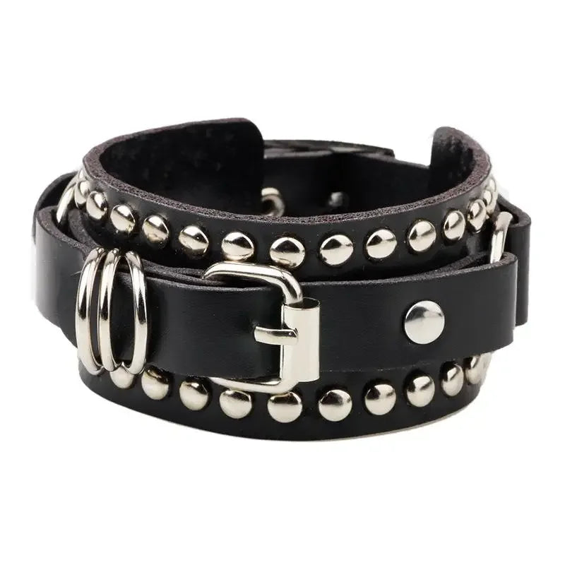 Black Leather Wristband Rivets, Adjustable Bracelet Cuff, Bracelets  for Women/ Men. Stud Bangle Unisex Jewelry